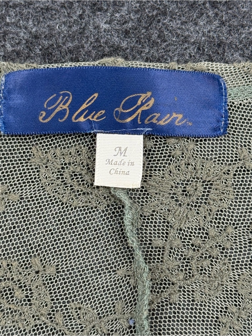 Boho Forest Fairy Blue Rain Olive Green Lace Open Front Cardigan - Picture 3 of 6